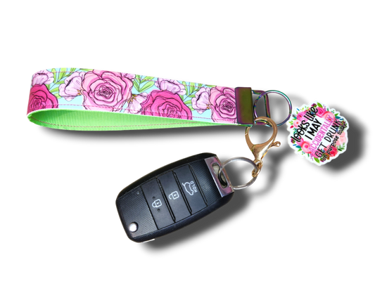 Drunk Floral Key Fob Wristlet