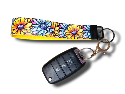 Vibrant Floral Key Fob Wristlet