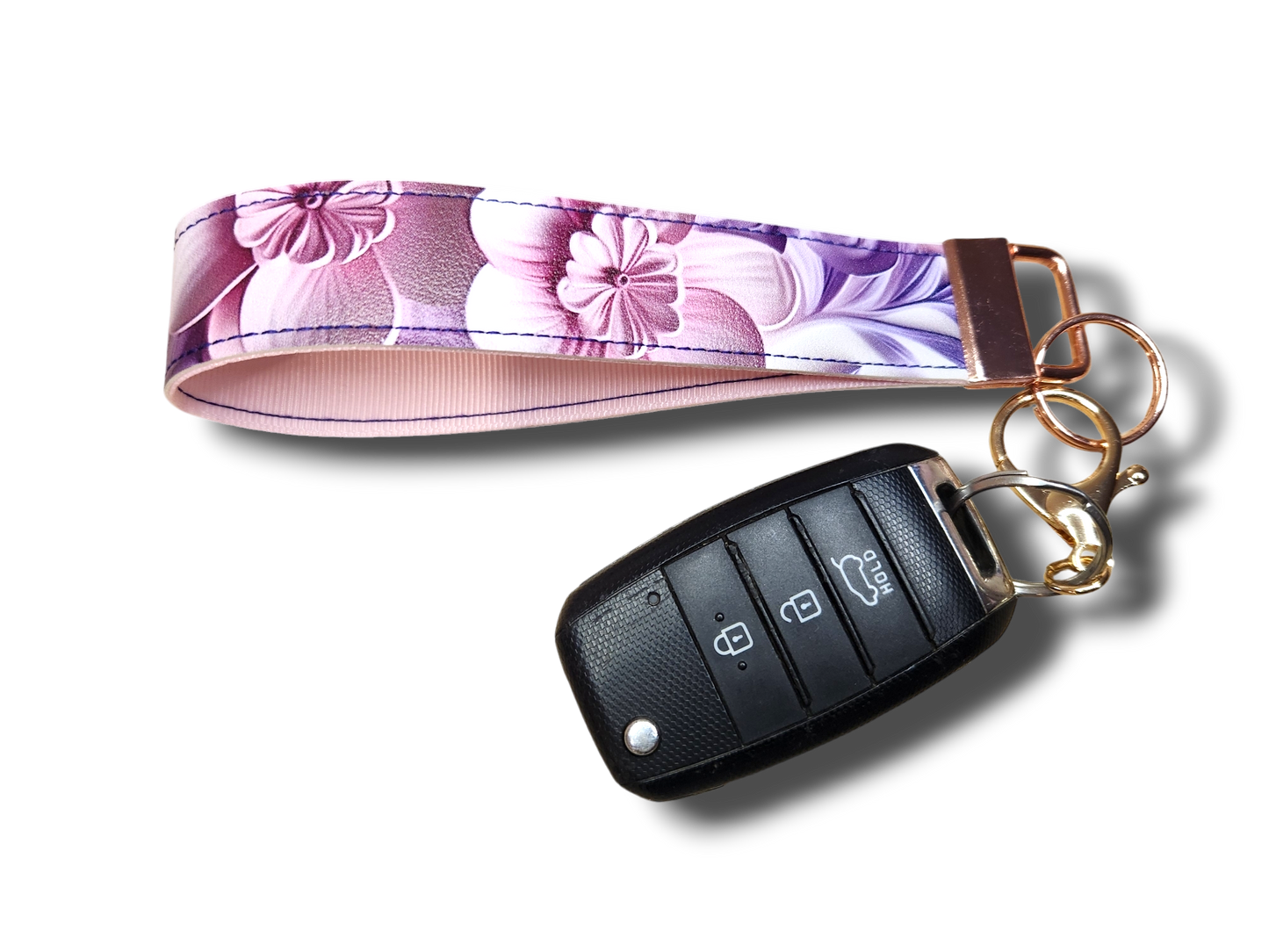 Pink Flower Key Fob Wristlet