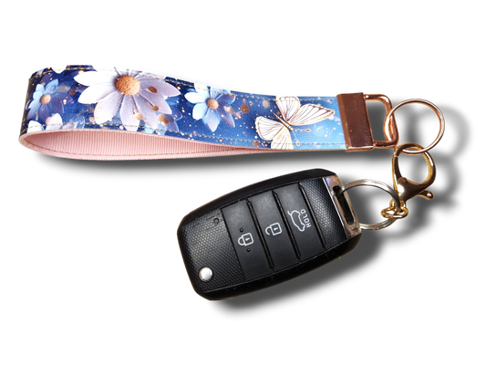 Blue Flower Key Fob Wristlet