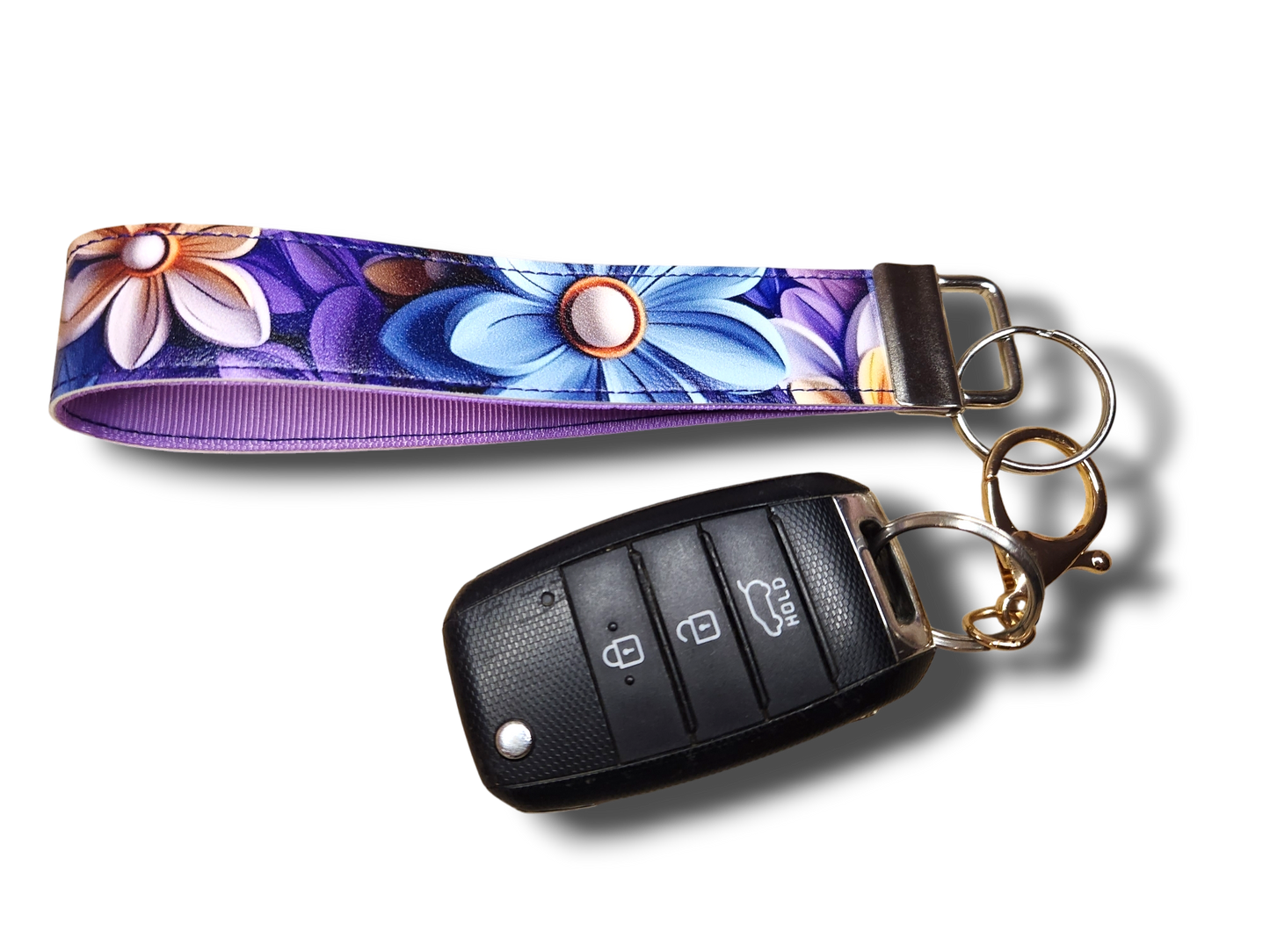 Purple Flower Key Fob Wristlet