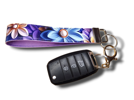 Purple Flower Key Fob Wristlet