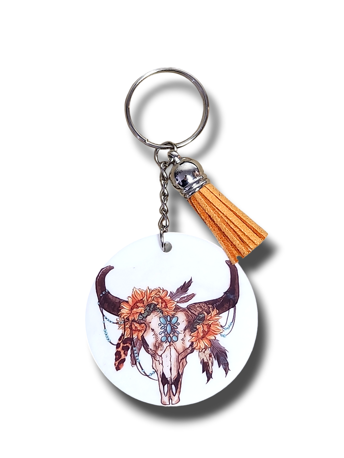 Boho Cow Skull Keyring