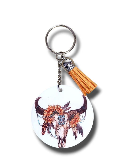 Boho Cow Skull Keyring