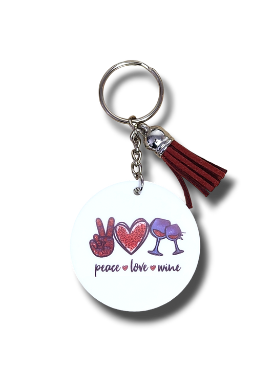 Peace Love Wine Keyring