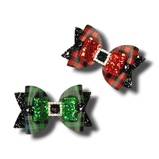 Xmas Gingham Mix Piggy Bows