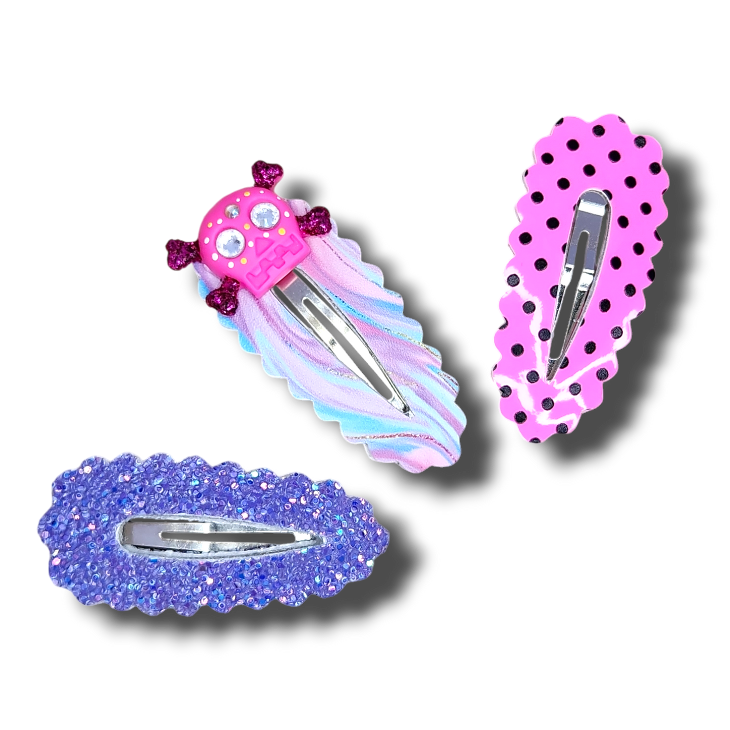 Pink Skull Snap Clip 3pc Set