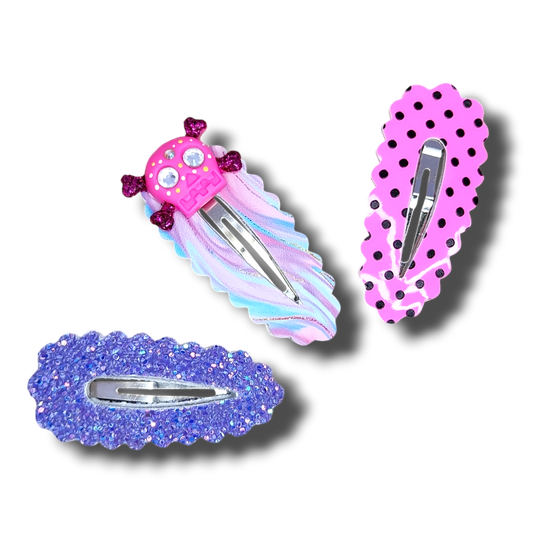 Pink Skull Snap Clip 3pc Set