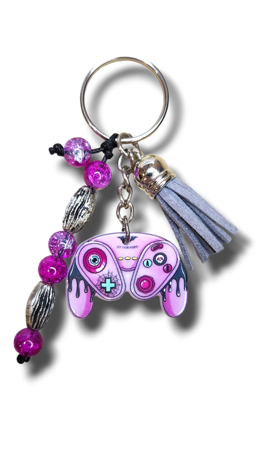 Pink controller Beaded Keyring