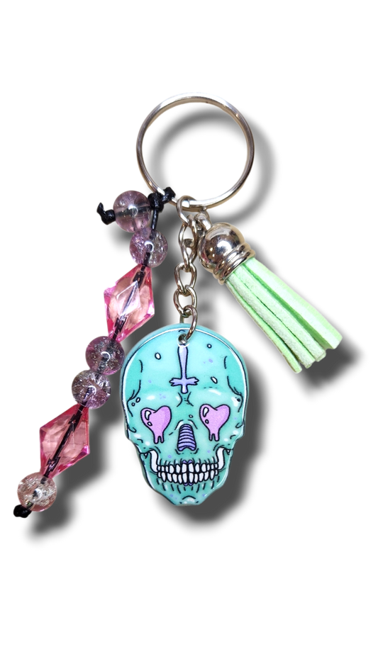 Pastel Skull Beaded Keyring